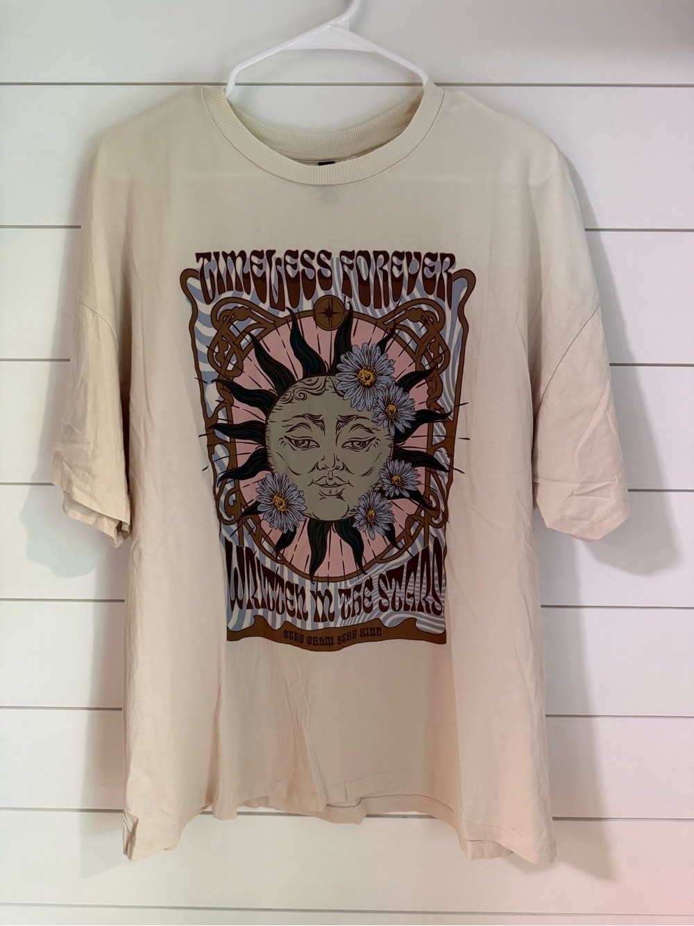 H&M Cream Graphic Tee with Brown & Pink Print